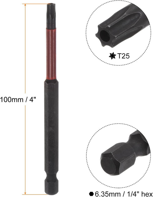 T25 Impact Rated Torx Bit 1/4" Hex Shank 4" Length Magnetic Security Star Screwdriver Power Tool...