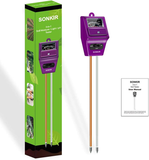 Soil pH Meter, MS05 3-in-1 Soil Moisture/Light/pH Tester Gardening Tool Kits for Plant Care, Great for Garden, Lawn, Farm, Indoor & Outdoor Use (P...