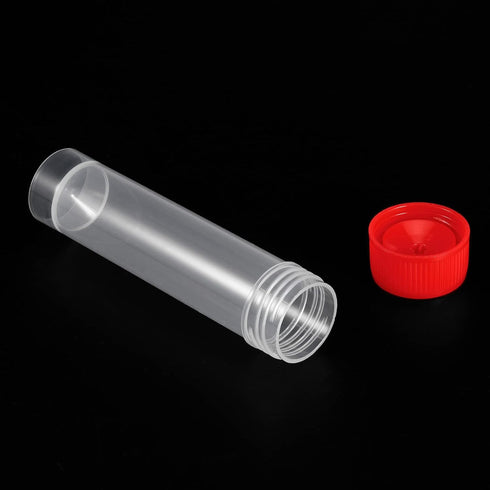 PATIKIL 30mL Plastic Test Tubes, 20 Pack Frozen Test Tube Vial Container Storage Screw Cap for Lab Laboratory Science, Red Clear...