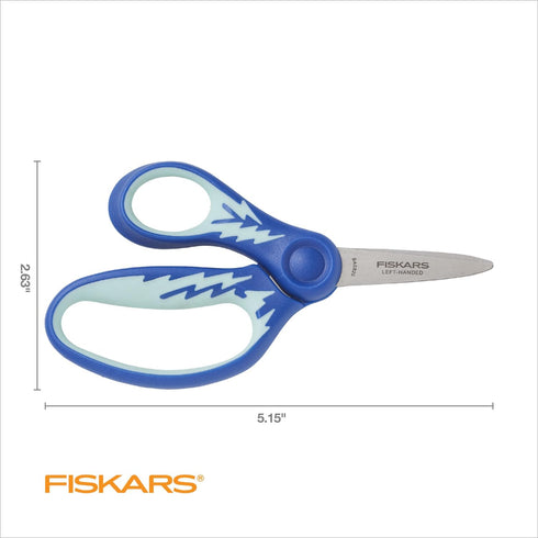 Fiskars 5" Softgrip Left-Handed Pointed-Tip Scissors for Kids Ages 4+ - Left-Handed Scissors for School or Crafting - Back to School Supplies - Bl...