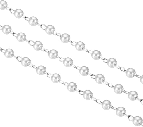 PATIKIL 5m/16 Feet Faux Pearl Beading Chain with Spool, 4mm Brass Chain Link for Jewelry Making DIY Necklace Bracelet Accessories Style 1, Silver...