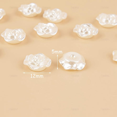 AUEAR, 100 Pack Resin Rose Flower Flat Back Beads 12mm Pearls Cabochons Charms for Phone Case Scrapbooking Jewelry Making Craft Decor...