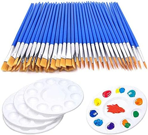 65Pcs Paint Brushes Tray Palettes Set,60pcs Flat Paint Brushes 5 PCS Round Paint Pallets,Small Paint Brushes Bulk Acrylic Oil Watercolor Artist Pa...