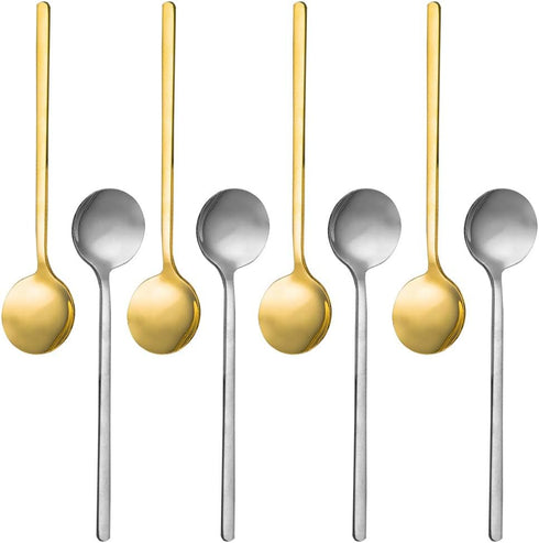 Pack of 8, Gold & Silver Plated Stainless Steel Espresso Spoons, findTop Mini Teaspoons Set for Coffee Sugar Dessert Cake Ice Cream Soup Antipasto...