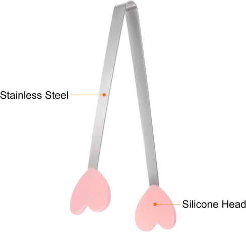 Mini Food Tongs 5.3" Heart Shape Stainless Steel with Silicon Tips Small Cooking Tongs Kitchen Food Tongs Serving Tongs for Cooking Grilling BBQ B...