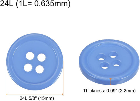 160pcs 24L Sewing Buttons 5/8"(15mm) Resin Round Flat 4-Hole Craft Buttons for Sewing Clothing and DIY, Light Blue...