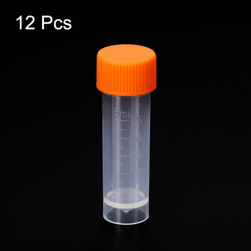 PATIKIL 5mL Plastic Test Tubes, 12 Pack Frozen Container Storage Screw Cap for Lab Laboratory Science, Clear...