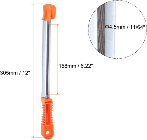 2pcs Chainsaw File, 11/64" (4.5mm) Round Rasp Chrome Steel Double Cut with Sharpening Guide Handle...