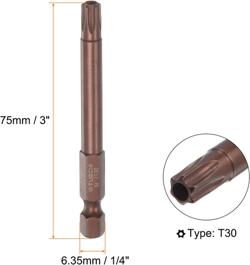 2pcs T30 Torx Bit 1/4" Hex Shank 3" Length Magnetic Security Star Screwdriver Power Tool, Red...