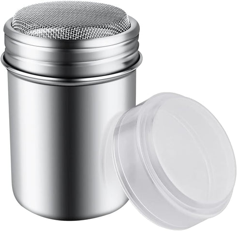 1Pcs Stainless Steel Powder Sugar Shaker Duster with Lid, Fine Mesh Shaker Powder Cans for baking soda Cocoa Cornstarch Coffee Flour ect...