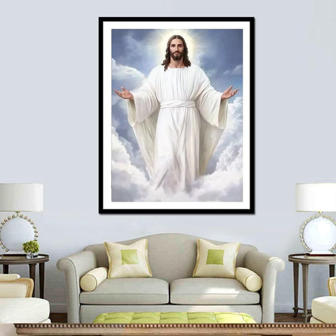 pigpigboss Cloud Jesus Diamond Painting Kit, 5D Full Round Drill Sky Jesus Diamond Art, Religious God Paint with Diamonds for Holiday Blessing Adu...