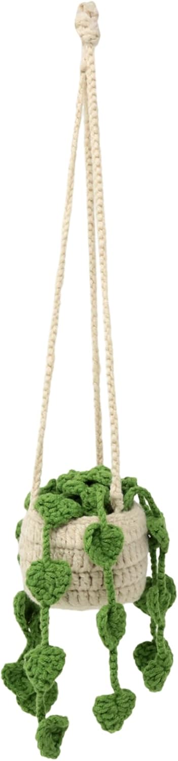 yueton 1Pack Cute Plant Basket Car Mirror Pendant Handmade Rearview Mirror Hanging Accessories Green Plants Car Interior for Women Men...