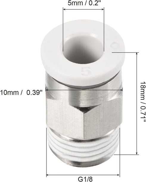 PATIKIL G1/8 Push to Fit 5mm OD Hose Connect Fittings, 2 Pack Straight Coupling Adapter for Gas Pneumatic Air Flow Transition, White & Silver Tone...
