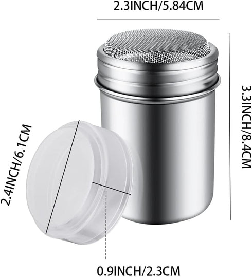 1Pcs Stainless Steel Powder Sugar Shaker Duster with Lid, Fine Mesh Shaker Powder Cans for baking soda Cocoa Cornstarch Coffee Flour ect...