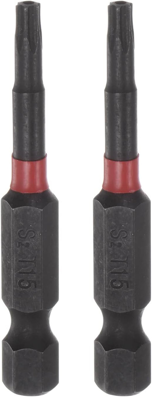 2pcs T15 Impact Rated Torx Bit 1/4" Hex Shank 2" Length Magnetic Security Star Screwdriver Power Tool...