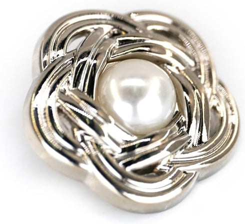 20 pcs Faux Pearl Core Silver Electroplated Openwork Metal Weaving Flower Sewing Shank Buttons - 20mm - 13/16"...