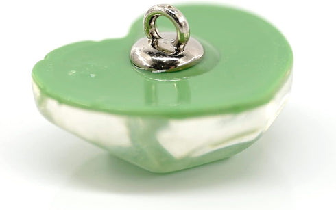 20 pcs Green Resin Jelly Heart Shape with Metal Loop Sewing Coat Buttons -20mm -13/16"...
