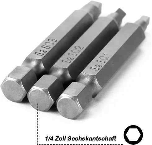 Mesee 9Pcs Square Head Screwdriver Bits with 1/4 Inch Hex Shank, S2 Steel Magnetic Square Screw Driver Bit Set SQ1 SQ2 SQ3 Electric Hand Square Sc...