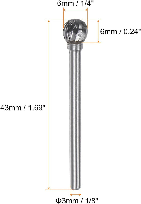 10pcs Carbide Rotary Burrs 1/8" (3mm) Shank 1/4" (6mm) Head Double Cut Ball D Shape Die Grinder Bits Rasp Files for Metal Wood Plastic Polishing E...