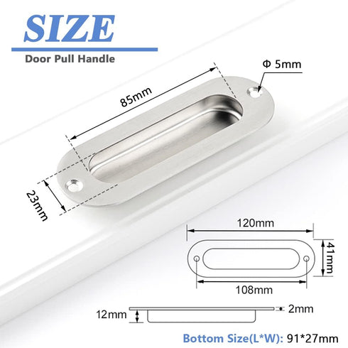 Mesee 2 Packs Flush Sliding Door Handles with Fixing Screws, Stainless Steel Recessed Oval Drawer Pull Handle Concealed Finger Pulls for Wardrobes...