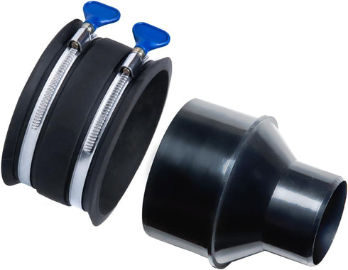 POWERTEC 4 Inch to 2-1/2 Inch Reducer and 4 Inch Dust Control Flex Cuff with Stainless Steel Key Hose Clamps, Dust Collection Fitting for Woodwork...