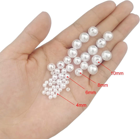 500pcs Pearl Beads Bulk,10mm White Faux Pearl Bead with Holes for Craft Plastic Bracelet Necklace Jewelry Making Decoration Bag Decor Keychain Pen...
