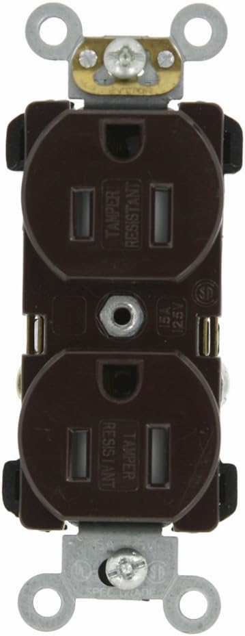 Leviton TBR15 15 Amp, 125 Volt, Narrow Body Duplex Receptacle, Straight Blade, Tamper Resistant, Commercial Grade, Self Grounding, Brown...