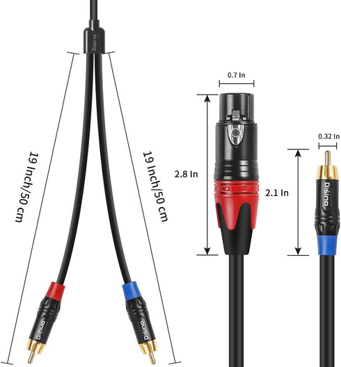 Disino Female XLR to Dual RCA Y Splitter Patch Cable,Unbalanced XLR Female to 2 RCA/Phono Plug Stereo Audio Interconnect Duplicator Lead - 3.3 Fee...