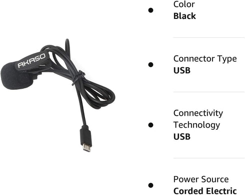 AKASO External Microphone EK7000/ EK7000 Pro/Brave 4//Brave 7 LE/Brave 4 Pro/ V50X/ V50 Elite Action Camera Only (Micro USB Port)...