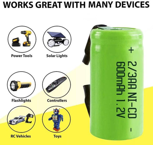 AA Ni-Cd 1.2V 2/3AA 600mAh Rechargeable Battery - 6pcs Green...