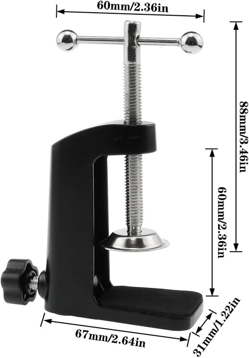 1PCS Black Aluminum Alloy Desk C-Clamp Desk Light Mounting Cantilever Bracket With Adjustable Screws for Microphone Arm and Desktop Table Lamp...