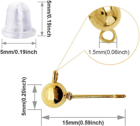 150Pcs Ball Post Earring Studs for Jewelry Making,Earrings Studs Ball Post Earrings with Loop with 200Pcs Clear Earring Backs Replacements for DIY...