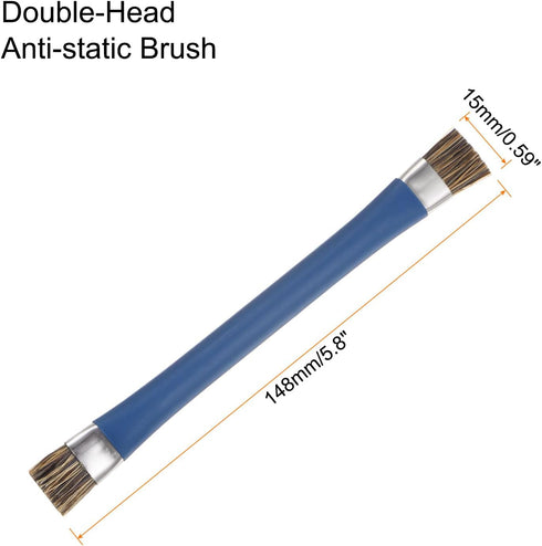 Double-Head Phone Motherboard IC Cleaning Brush 12x15mm Bristles Hair Anti-Static ESD Brush Cleaner for Computer Phone, 148mm Length, Blue...