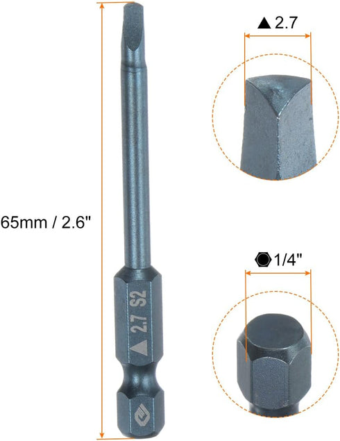 Magnetic Triangle Drill Bit 2.7mm 65mm Length 1/4 Inch Hex Shank S2 Steel Triangular Screwdriver Bit Set...