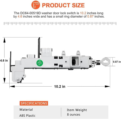 Beaquicy DC64-00519D Door Lock Switch OEM replacement exact fit Samsung washer model wf42h5200aw, wa48j7700aw/a2, wv55m9600av/a5, wf45n5300av/us