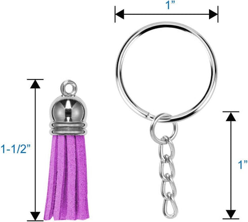 selizo 100Pcs Key Chain Ring with Chain and Tassel Pendants Bulk for Keychain Crafts Jewelry Making...