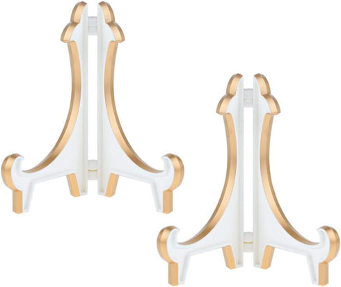 Artliving 2 Pack 5inch White Gold Thicken Acrylic Easels Display Stand Plate Stand Holder display Pictures Frame,Decorative Plates, and Artworks...