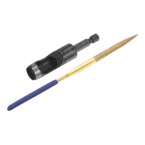 Leather Hole Punch Tool 12mm 45#Steel 1/4 Hex Shank Drill Bits Electric Hollow Punch Set with 5.5" Half-Round File for Leathercraft Belt Fabric PV...