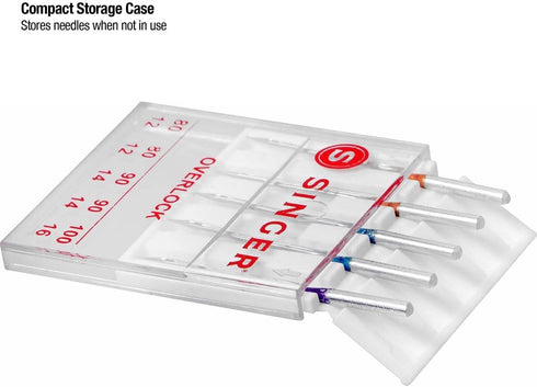 SINGER 04803 Regular Point Overlock Needles, 5-Count, Sizes 80/12, 90/14, 100/16...