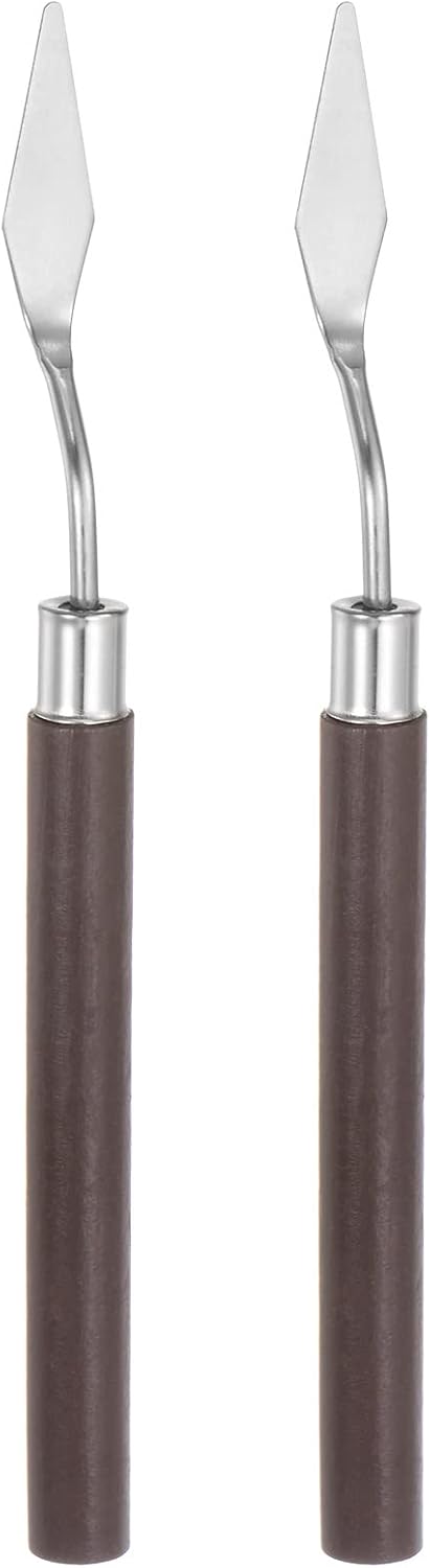 2pcs No.7 Palette Knives 10mm Width Stainless Steel Small Pointy Spatula Painting Pallet Knife with Wood Handle for Oil Acrylic Canvas Mixing Spre...
