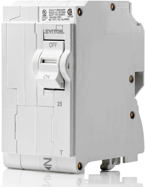 Leviton LB225-T 25A 2-Pole Plug-On Standard Branch Circuit Breaker, Thermal Magnetic, 120/240 VAC, White...