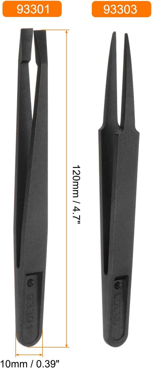 2Pcs 93301/93303 Precision Plastic Tweezers Kit 120mm Anti-static Flat Round Head Craft Tweezers Set for Electronics Jewelry Making Laboratory Wor...