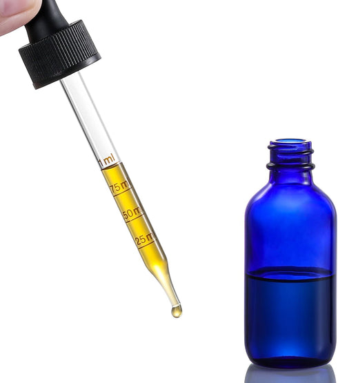 4 Pack 2 oz Glass Dropper Bottles with Measured Dropper - 60ml Dark Blue Tincture Bottles with Graduated Calibrated Glass Eye Droppers (1ml) for E...