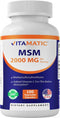 Vitamatic MSM 2000 mg with Vitamin C 75mg per Serving - 180 Veg Capsules - Vitamin C Aid in better absopriton of MSM (Methylsulfonylmethane) - Non...