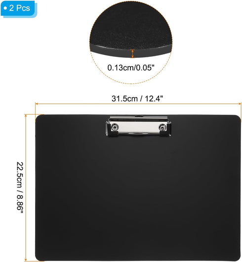 PATIKIL 12.4 x 8.86 Inch Clipboard Landscape, 2 Pack A4 PP Plastic Office Clipboards Low Profile Clip for Office Drawing Sketching, Black...