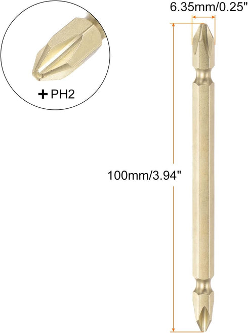 5pcs PH2 Phillips Head Screwdriver Double Ended Driver Bit 4" Length 0.25" Dia S2 Steel Magnetic Long Double Sided Cross Head for Power Tool...