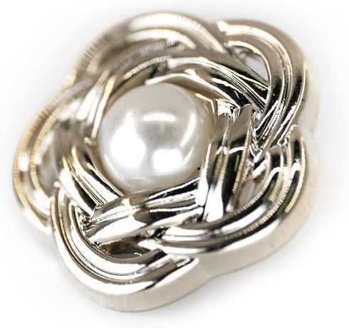 20 pcs Faux Pearl Core Silver Electroplated Openwork Metal Weaving Flower Sewing Shank Buttons - 20mm - 13/16"...