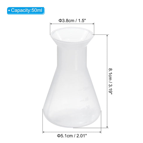PATIKIL 50ml Plastic Erlenmeyer Flask, 1 Pack Wide Mouth Conical Flask for Laboratory, Clear...