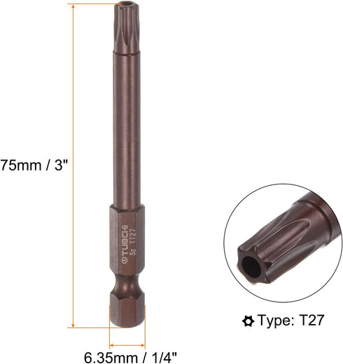 10pcs T27 Torx Bit 1/4" Hex Shank 3" Length Magnetic Security Star Screwdriver Power Tool, Red...