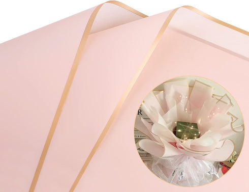 CCINEE 20 Sheets Gold Edge Flower Wrapping Paper,Waterproof Fresh Flower Packing Material Florist Bouquet Supplies DIY Craft Gift Packing,Pink...